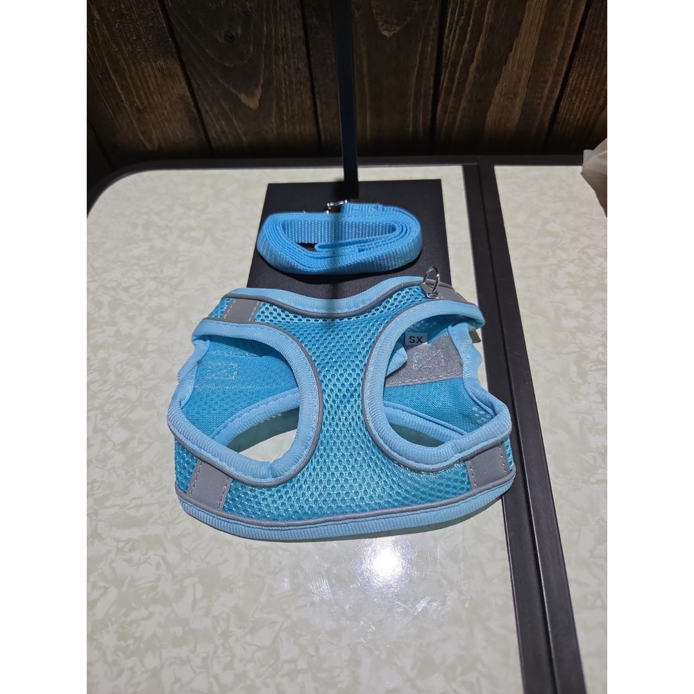 X-Small Blue & Grey Dog Harness W/leash
